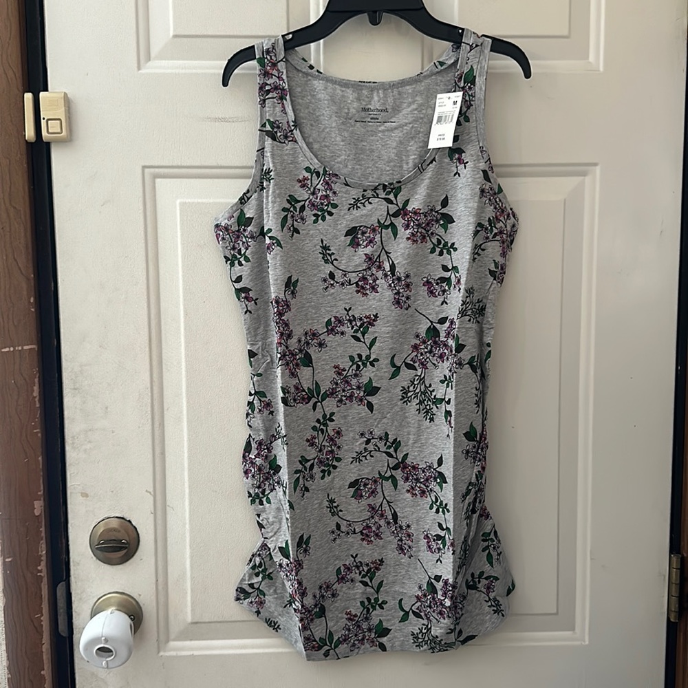 *HP* MOTHERHOOD MATERNITY FLORAL TANK: GRAY: NEW WITH TAGS: SIZE M
